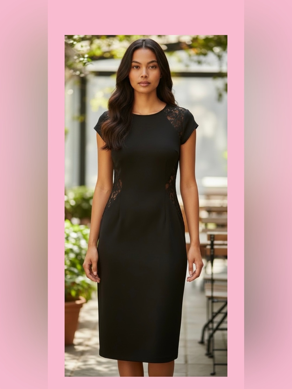 bailey blue Black Lace-Trim Midi Dress